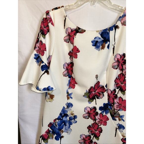 Julian Taylor New York Womens 14 Floral Shift Dress Ivory Pink Short Sleeve - Picture 2 of 10